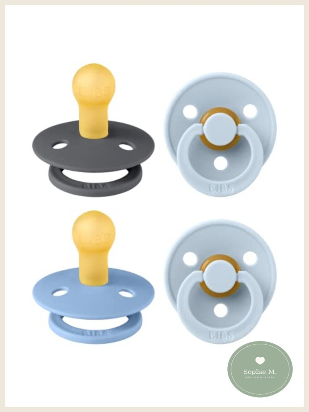 BIBS Pacifiers 4 Pack Round Nipple BPA Free Natural Rubber Latex Soother